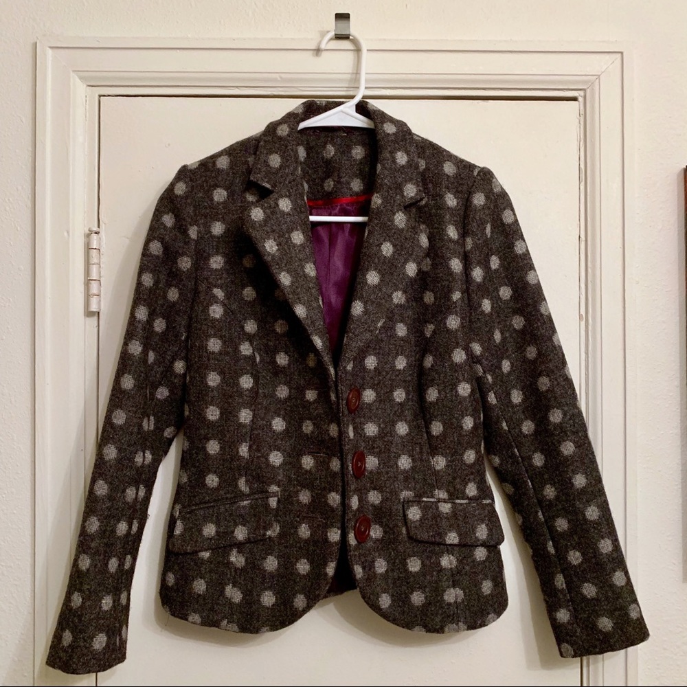 BODEN charcoal polka dot 100% wool blazer